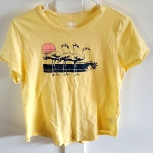 Old navy three's a crowd yellow t-shirt womens size medium